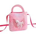 Bolsa de ombro infantil de pelúcia com unicórnio, bolsa transversal para meninas, carteira porta-moedas.