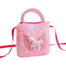 Bolsa de ombro infantil de pelúcia com unicórnio, bolsa transversal para meninas, carteira porta-moedas.