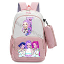 Mochila Infantil K-Pop Demon Hunters com Estojo, Estilo Kawaii, Estampa de Letras e Desenhos.