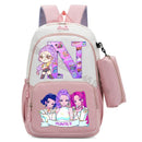 Mochila Infantil K-Pop Demon Hunters com Estojo, Estilo Kawaii, Estampa de Letras e Desenhos.