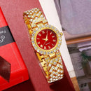 Relógio feminino - RUBI luxuoso dourado com strass, conjunto com anel, colar e brincos.