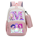 Mochila Infantil K-Pop Demon Hunters com Estojo, Estilo Kawaii, Estampa de Letras e Desenhos.