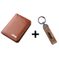 Carteira de Couro para Carro com Porta-Cartões e Bilhetes + Chaveiro de Couro
