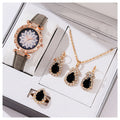 Conjunto de Relógio, Colar e Brincos com Cristais, Anel e Relógio – Kit Presente para Mãe, Esposa ou Namorada