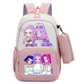 Mochila Infantil K-Pop Demon Hunters com Estojo, Estilo Kawaii, Estampa de Letras e Desenhos.