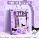 Conjunto de Papelaria Sanrio 12 Peças – Kuromi, Cinnamoroll e My Melody, com Lápis, Borrachas, Réguas.