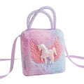 Bolsa de ombro infantil de pelúcia com unicórnio, bolsa transversal para meninas, carteira porta-moedas.