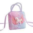 Bolsa de ombro infantil de pelúcia com unicórnio, bolsa transversal para meninas, carteira porta-moedas.