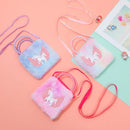 Bolsa de ombro infantil de pelúcia com unicórnio, bolsa transversal para meninas, carteira porta-moedas.