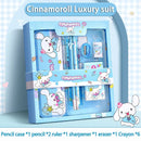 Conjunto de Papelaria Sanrio 12 Peças – Kuromi, Cinnamoroll e My Melody, com Lápis, Borrachas, Réguas.