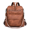 Mochila Feminina em Couro PU –  À Prova D’Água e Anti-Furto, Estilo Retrô para Viagem e Faculdade.