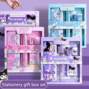 Conjunto de Papelaria Sanrio 12 Peças – Kuromi, Cinnamoroll e My Melody, com Lápis, Borrachas, Réguas.