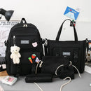 Mochila Feminina 5 Peças – Lona Grande Capacidade, Estilo Coreano, Escolar e Casual.