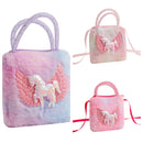 Bolsa de ombro infantil de pelúcia com unicórnio, bolsa transversal para meninas, carteira porta-moedas.