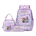 Conjunto com 3 peças: Mochila Colorida Gabby Dollhouse com Bolsa de Lanche, para Meninas e Meninos.