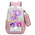 Mochila Infantil K-Pop Demon Hunters com Estojo, Estilo Kawaii, Estampa de Letras e Desenhos.