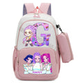 Mochila Infantil K-Pop Demon Hunters com Estojo, Estilo Kawaii, Estampa de Letras e Desenhos.