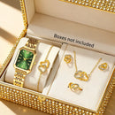 Conjunto de relógio e joias fashion e versátil com mostrador redondo.